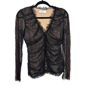 Bailey 44 Black Lace Lined Long Sleeve V Neck Top Size MED  MADE USA